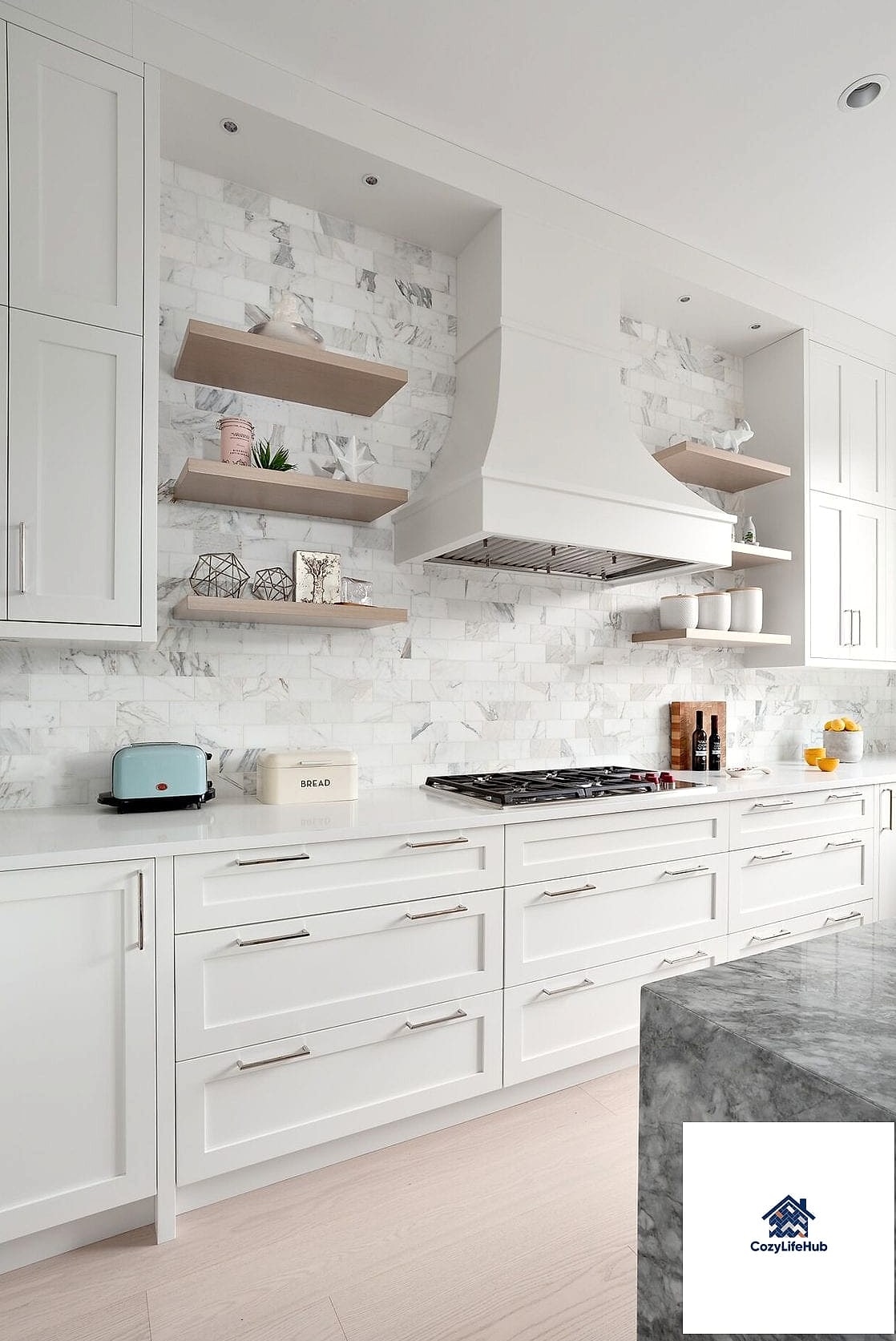 14 Elegant Kitchen Ideas Perfect for Any Budget 4 Add a Marble-Look Backsplash