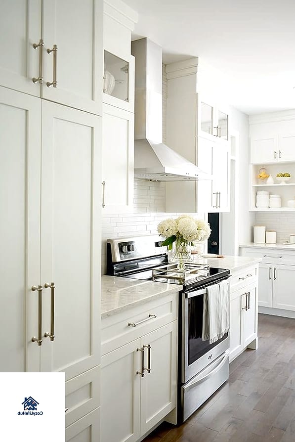 All-White Cabinets with Brushed Brass Hardware