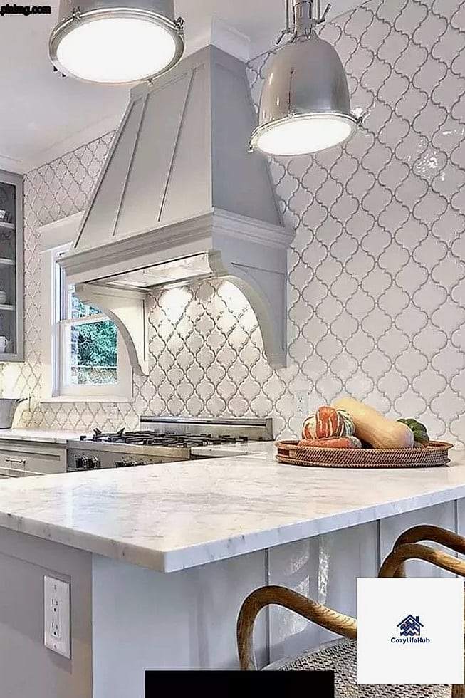 Arabesque Tile Outdoor Kitchen Backsplash