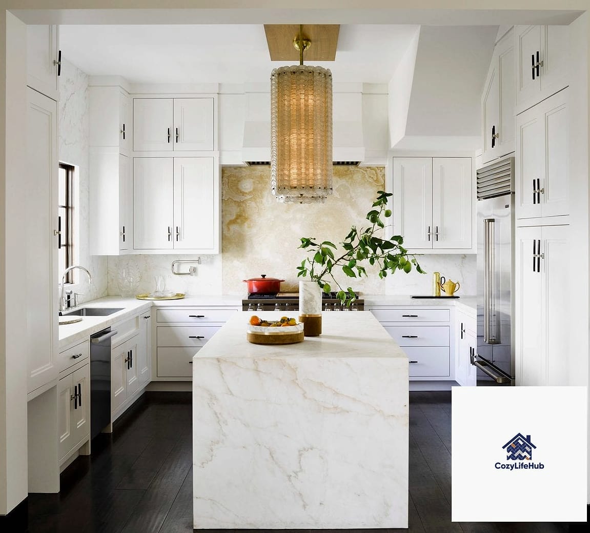 30 White Onyx Subway Backsplash Ideas From Homes We Absolutely Love 13 Backsplash with Brass Faucet Details