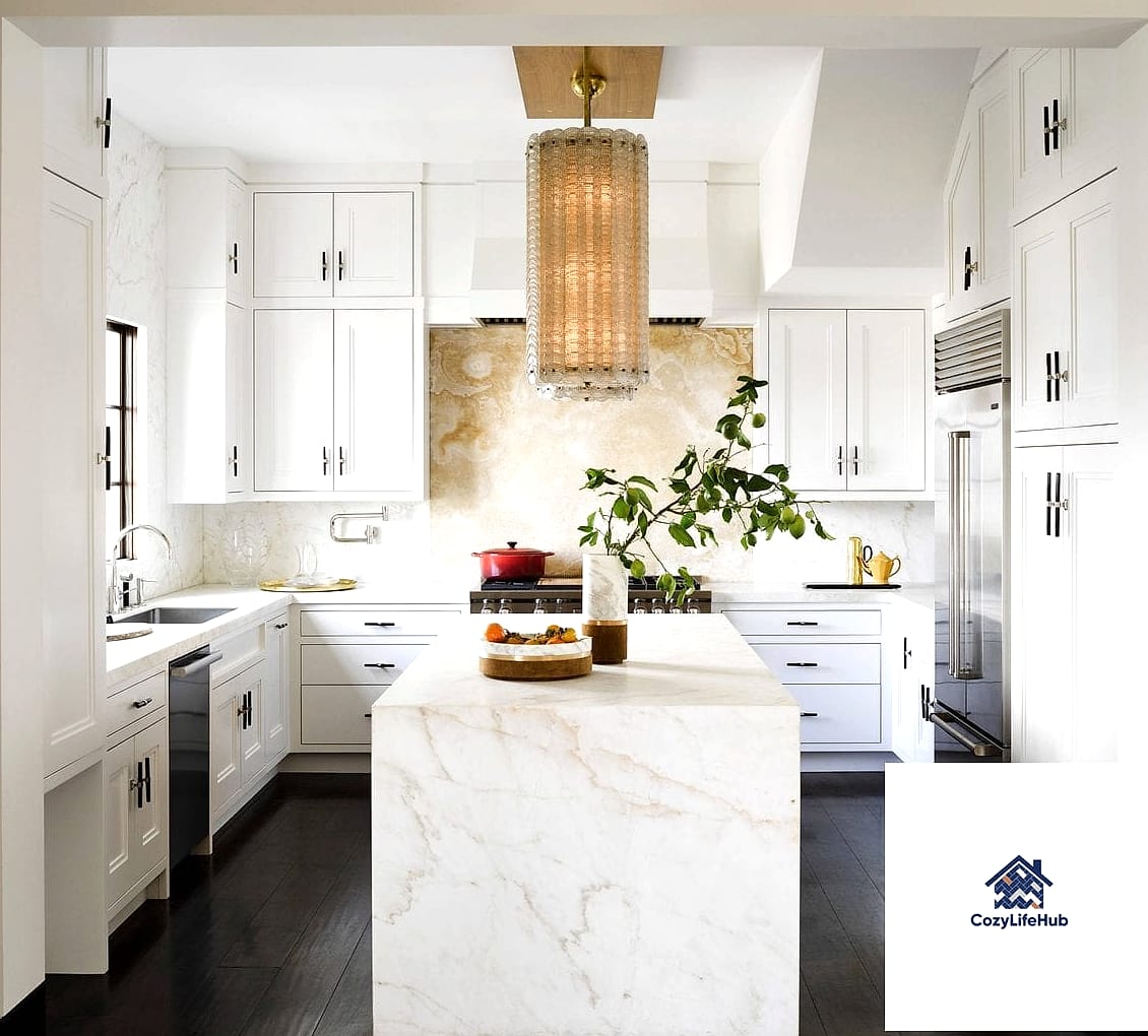 30 White Onyx Subway Backsplash Ideas From Homes We Absolutely Love 23 Backsplash in a Moody Dark Kitchen