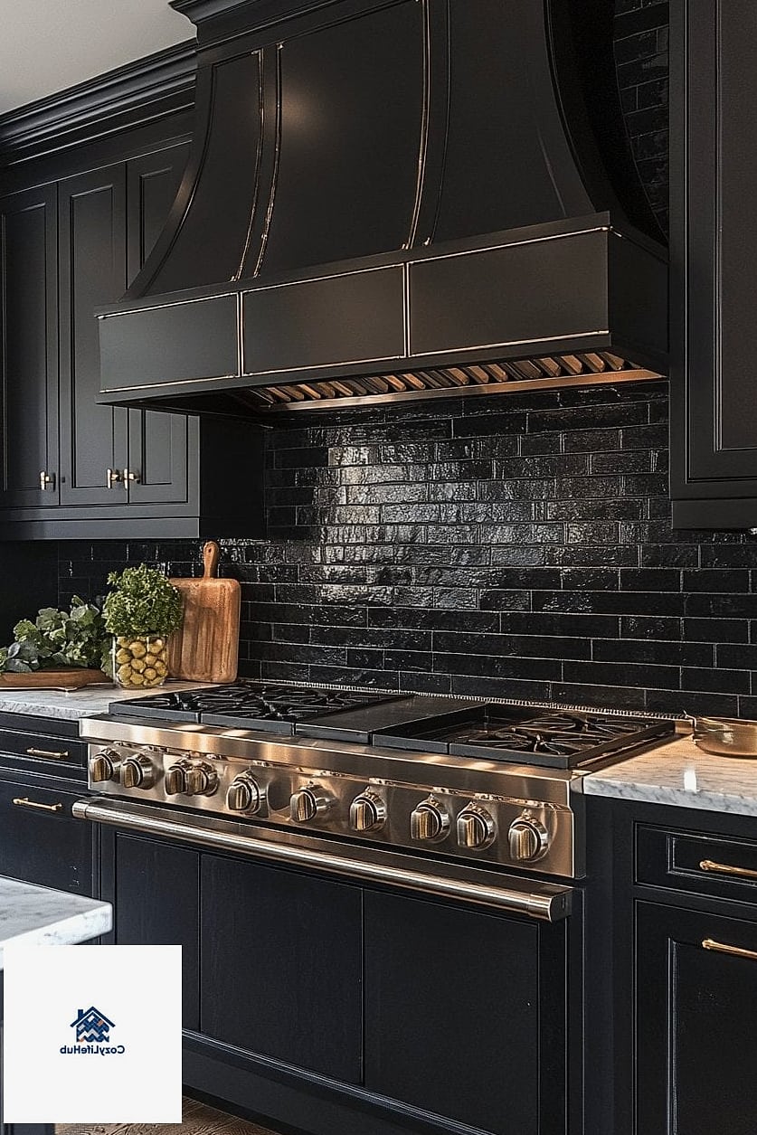 19 Black Backsplash Ideas That Will Transform Your Space 12 Black Brick-Look Tile