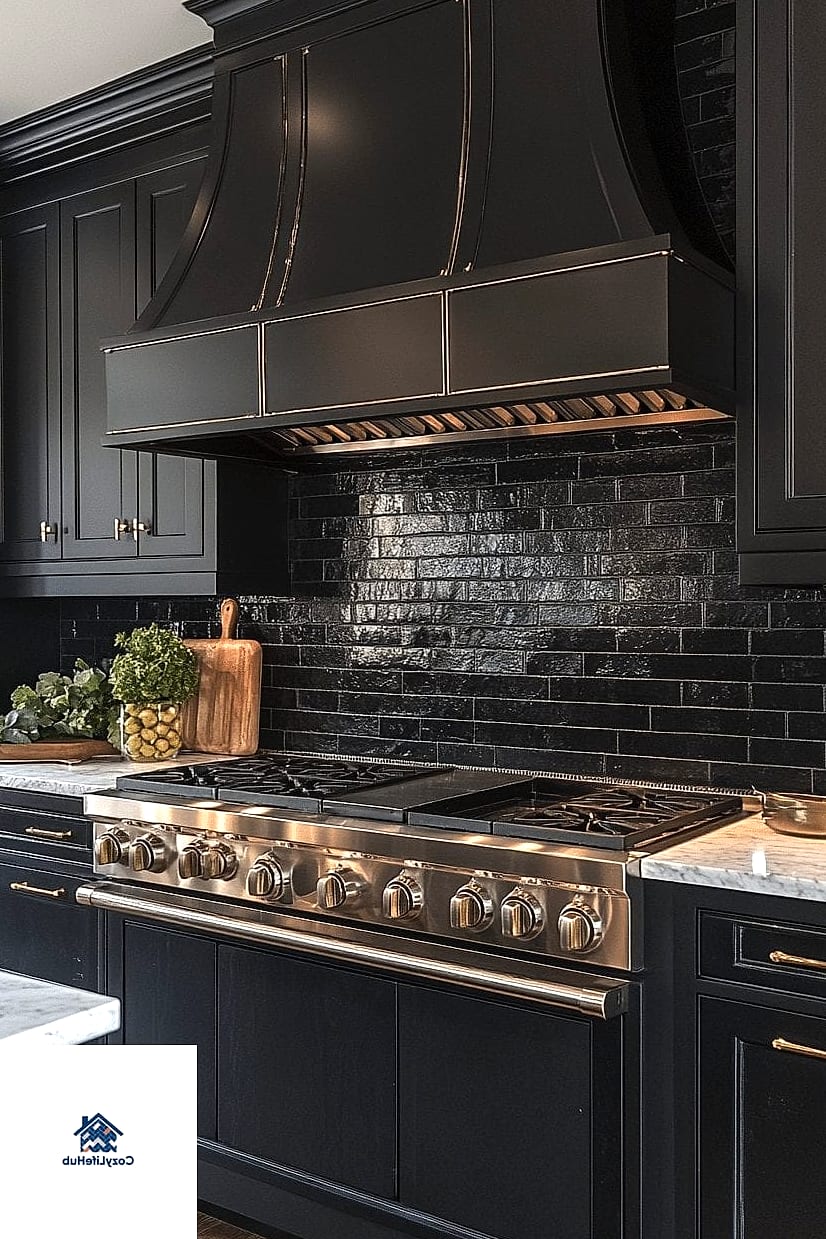 Black Brick-Look Backsplash