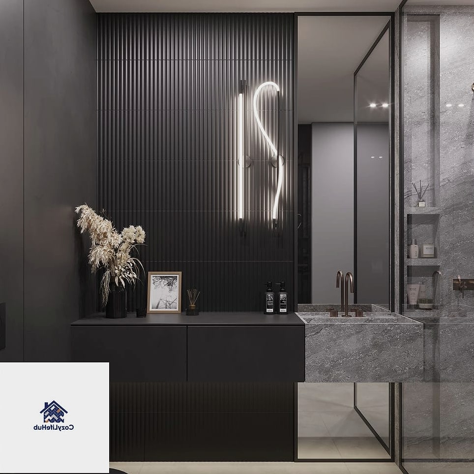 Black Fluted Tile Backsplash