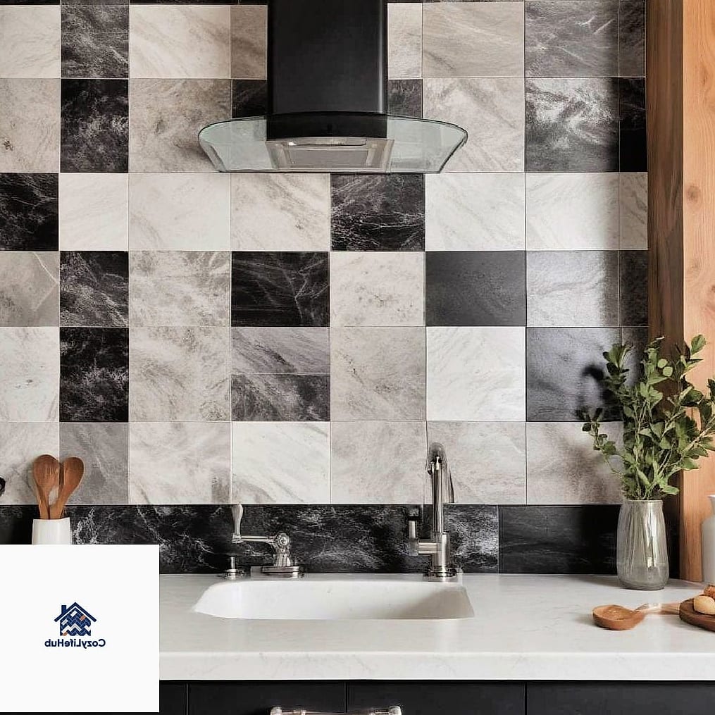 21 Backsplash for Black and White Kitchens Ideas That Will Transform Your Space 15 Black Grid Tile with Metal Trim