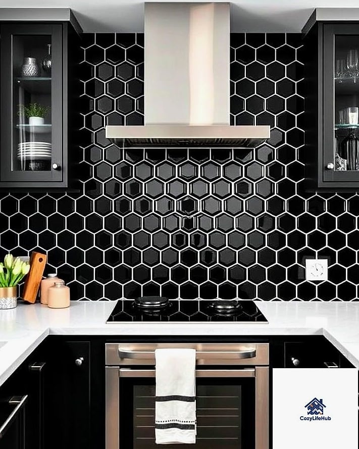 Black Grout with Large Format White Tile
