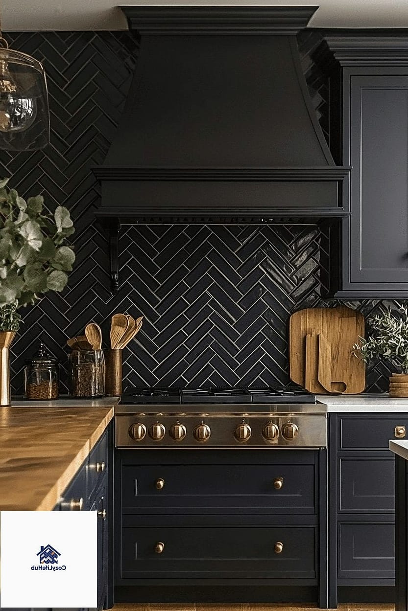 Black Herringbone Backsplash