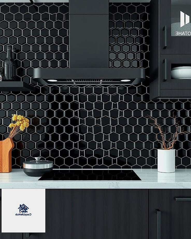 19 Black Backsplash Ideas That Will Transform Your Space 16 Black Hexagon Tile