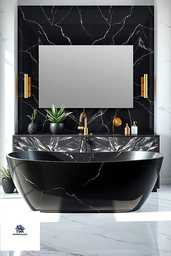 11 Marble Bathroom Ideas That Work in Any Size Home 8 Black Marble for Bold Contrast