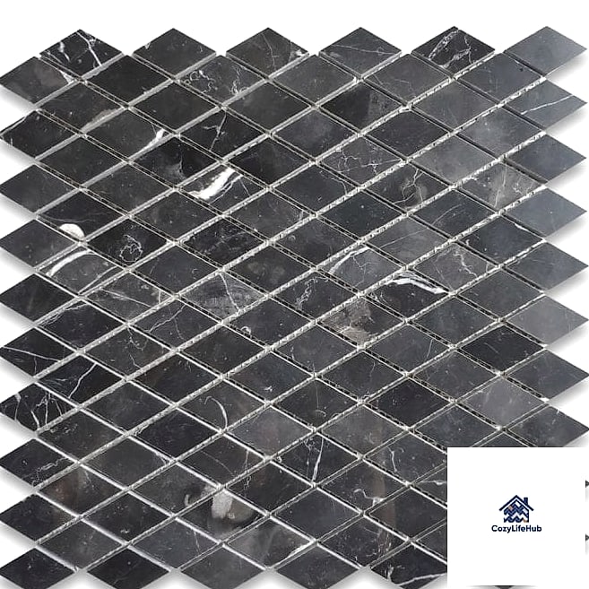 30 Black Mosaic Tile Ideas That Will Change How You See Your Home 9 Black Marble-Look Mosaic Tile