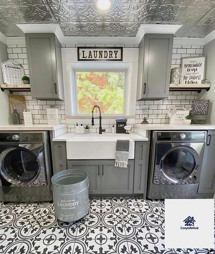 30 Black Mosaic Tile Ideas That Will Change How You See Your Home 11 Black Mosaic Tile Laundry Room Floor