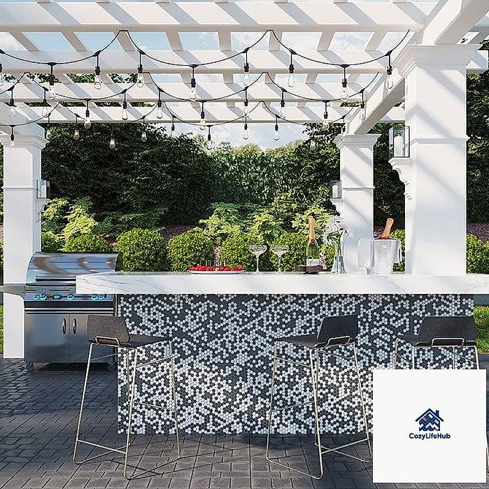 30 Black Mosaic Tile Ideas That Will Change How You See Your Home 19 Black Mosaic Tile Outdoor Kitchen Backsplash