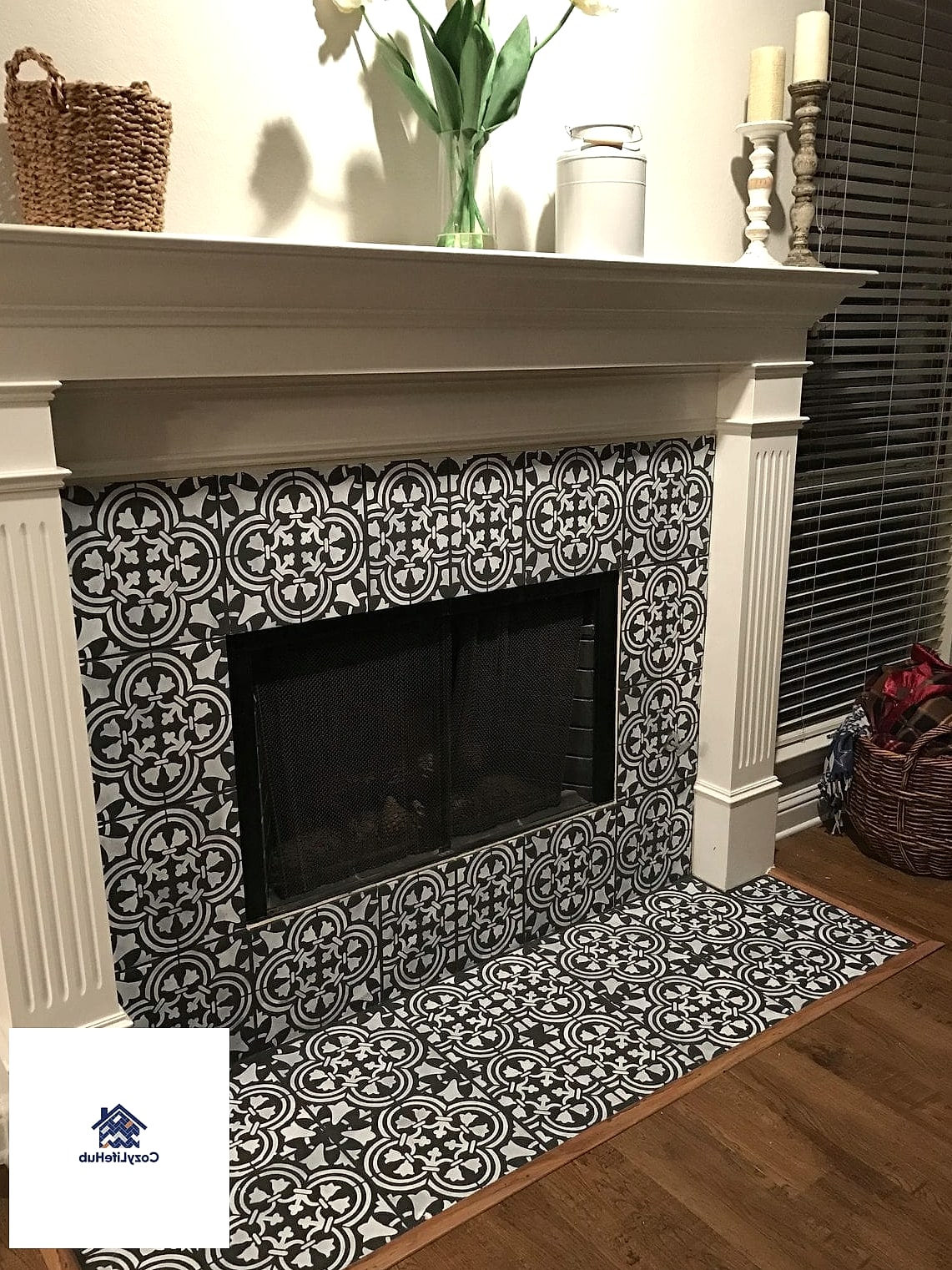 30 Black Mosaic Tile Ideas That Will Change How You See Your Home 23 Black Mosaic Tile Fireplace Hearth