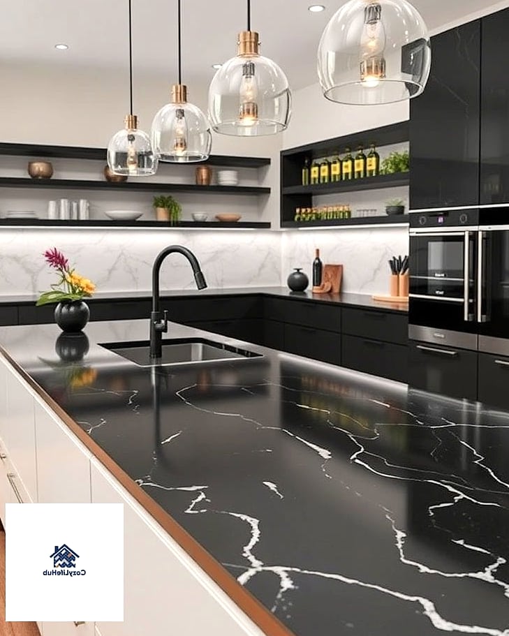 17 Black Countertop Ideas That Look Expensive But Aren't 8 Black Porcelain Slab Countertops