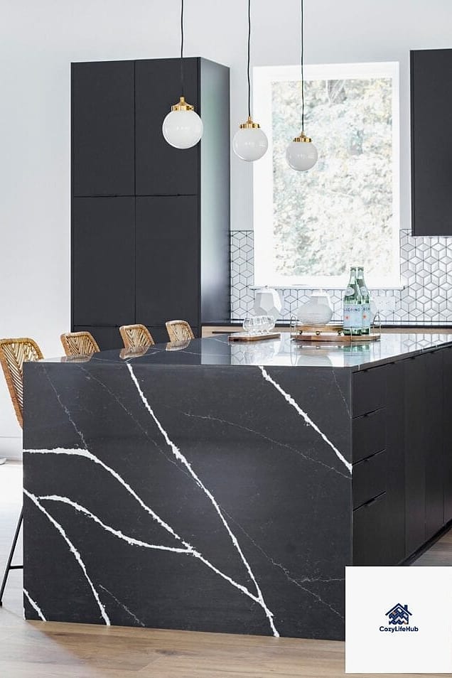 17 Black Countertop Ideas That Look Expensive But Aren't 3 Black Quartz with Subtle Veining