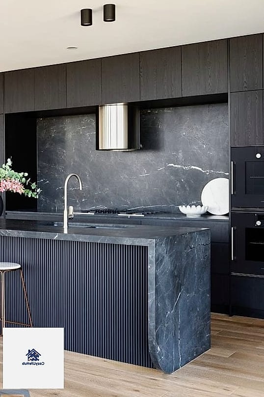 Black Soapstone Slab Backsplash
