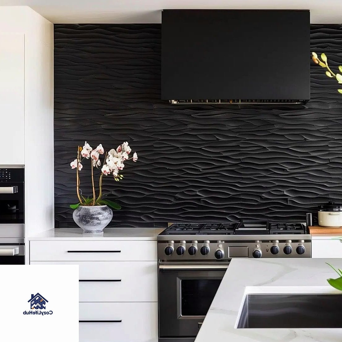 19 Black Backsplash Ideas That Will Transform Your Space 17 Black Tile with Warm Wood Shelving