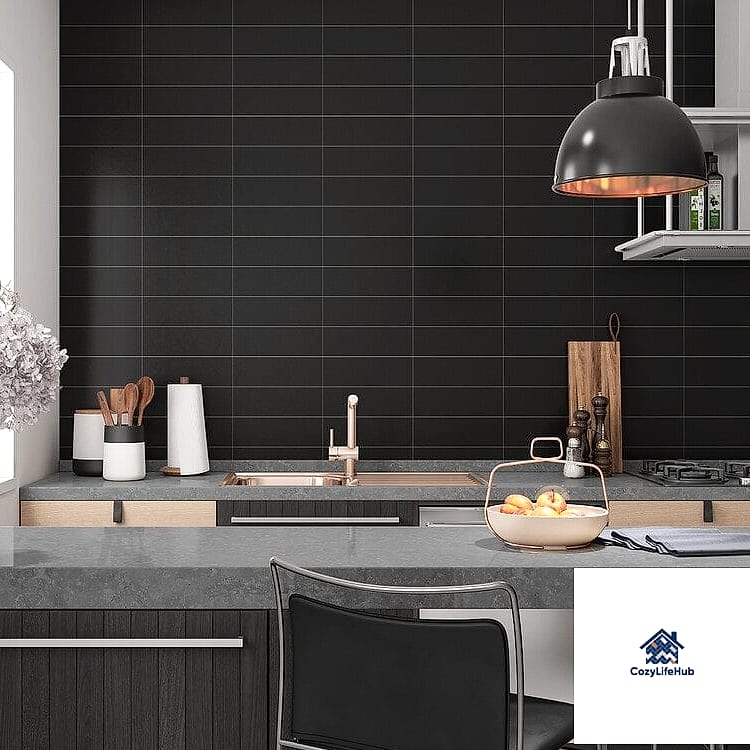 19 Black Backsplash Ideas That Will Transform Your Space 20 Black Tile with Matte Black Fixtures