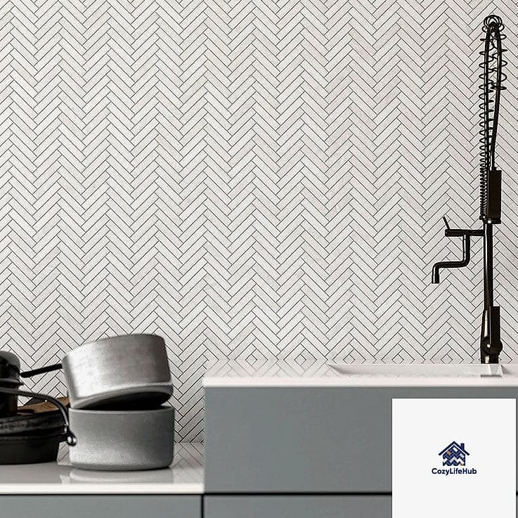 21 Marble Herringbone Backsplash Ideas That Look Expensive But Aren't 9 Black and White Marble Herringbone Mix