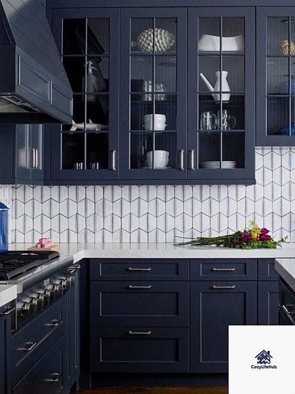 14 Backsplash Ideas for Dark Cabinets Ideas That Will Transform Your Space 11 Blue and White Patterned Tile