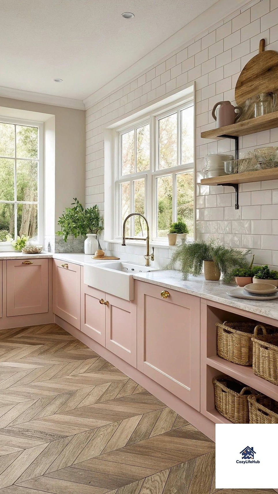 Blush Pink Glossy Herringbone