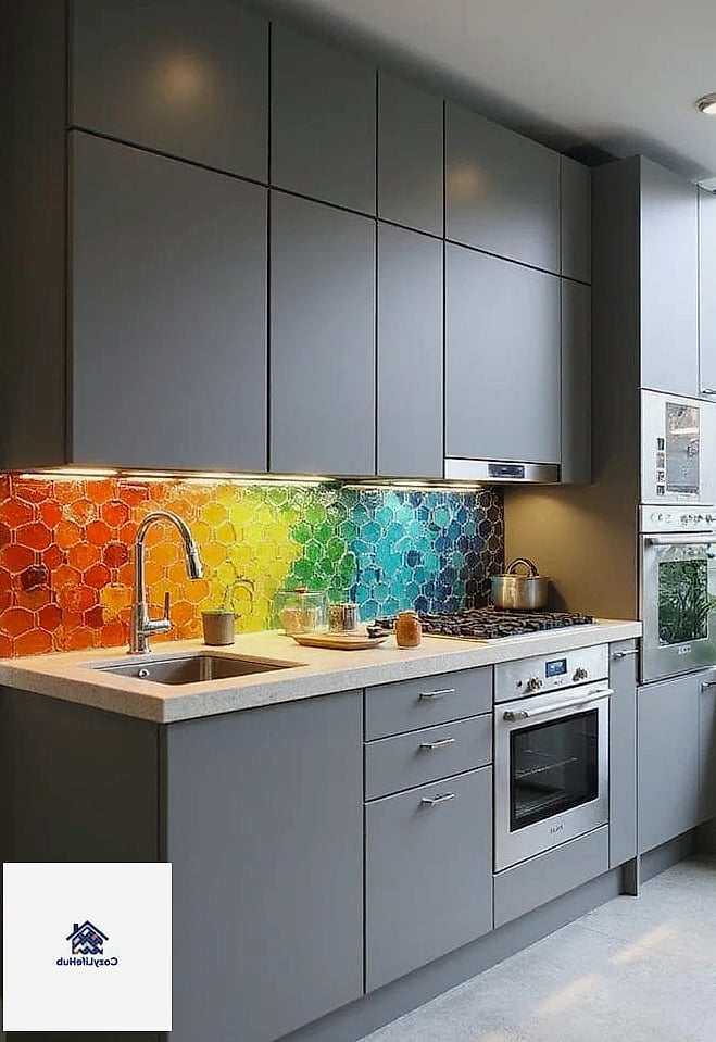 Bold Colored Grout with Neutral Tile