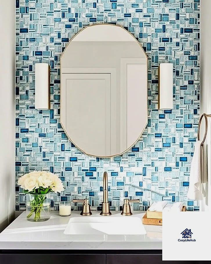 Bold Mosaic Tile Behind the Vanity