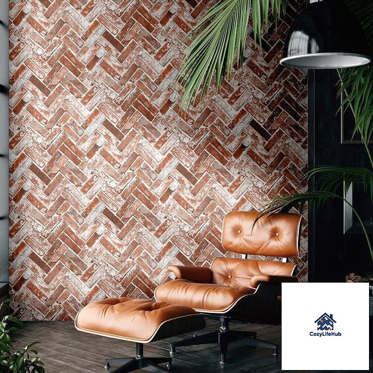 Brick Red Herringbone with Black Grout