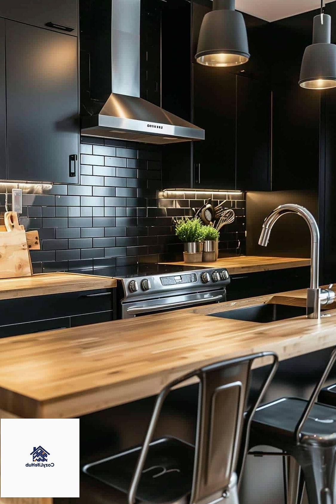 20 Backsplash for Dark Countertops Ideas for Every Home Style and Budget 15 Butcher Block Adjacent Tile Accent