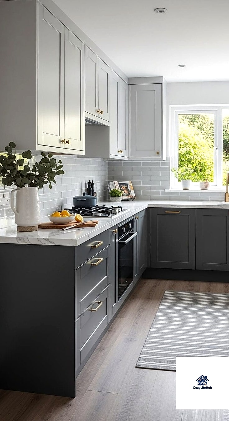 Charcoal Lower Cabinets with White Uppers