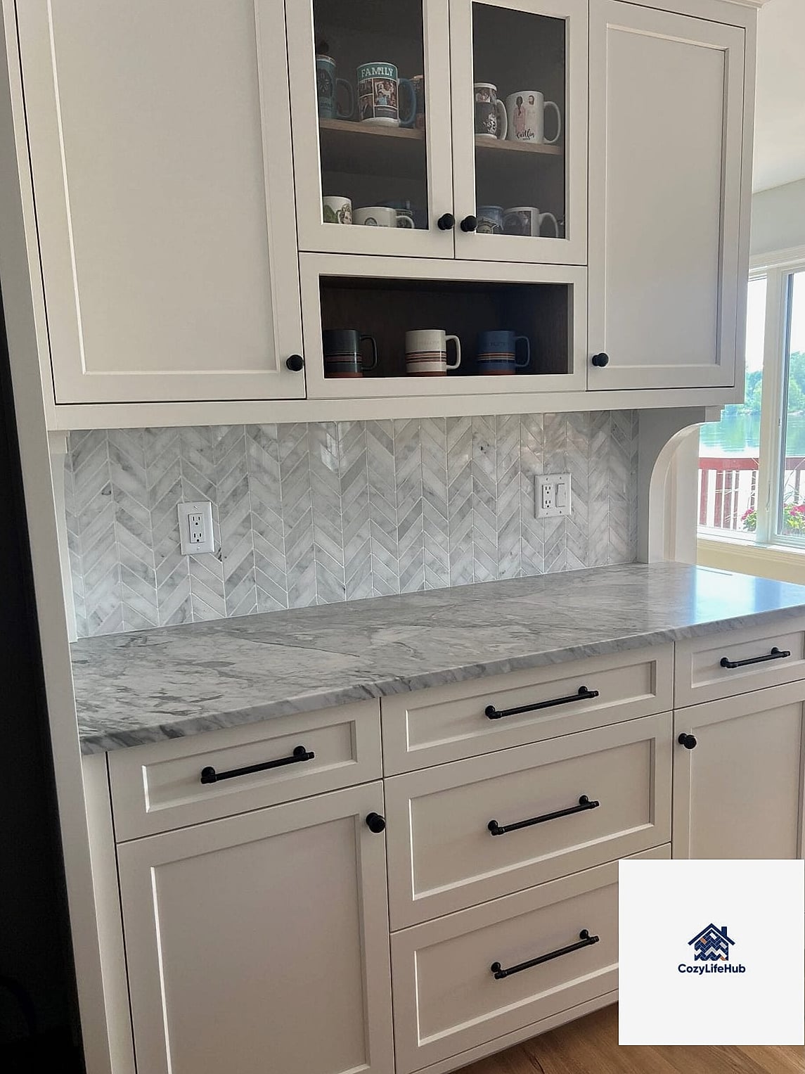 19 Chevron Backsplash Ideas Trending on Pinterest This Year 14 Chevron Tile Behind Open Shelving