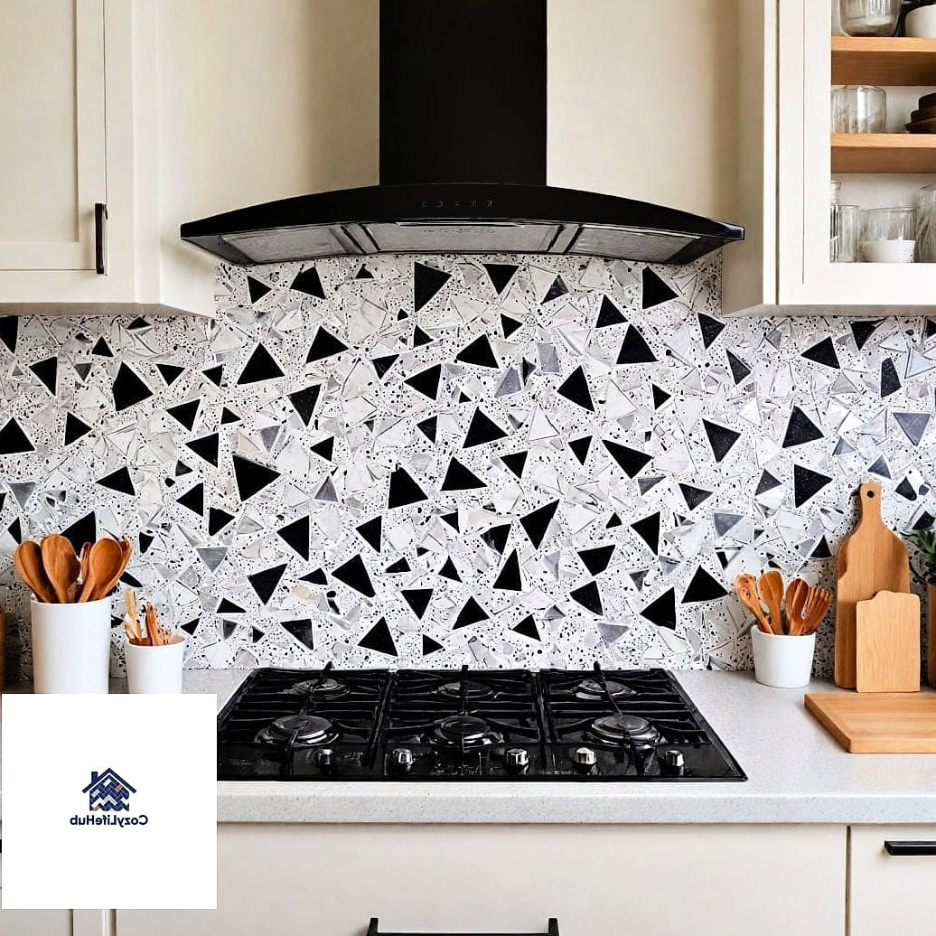 19 Terrazzo Backsplash Ideas That Look Expensive But Aren't 2 Classic White Terrazzo with Black and Gray Chips