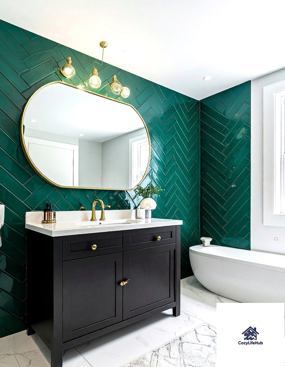Deep Emerald Herringbone Accent Wall