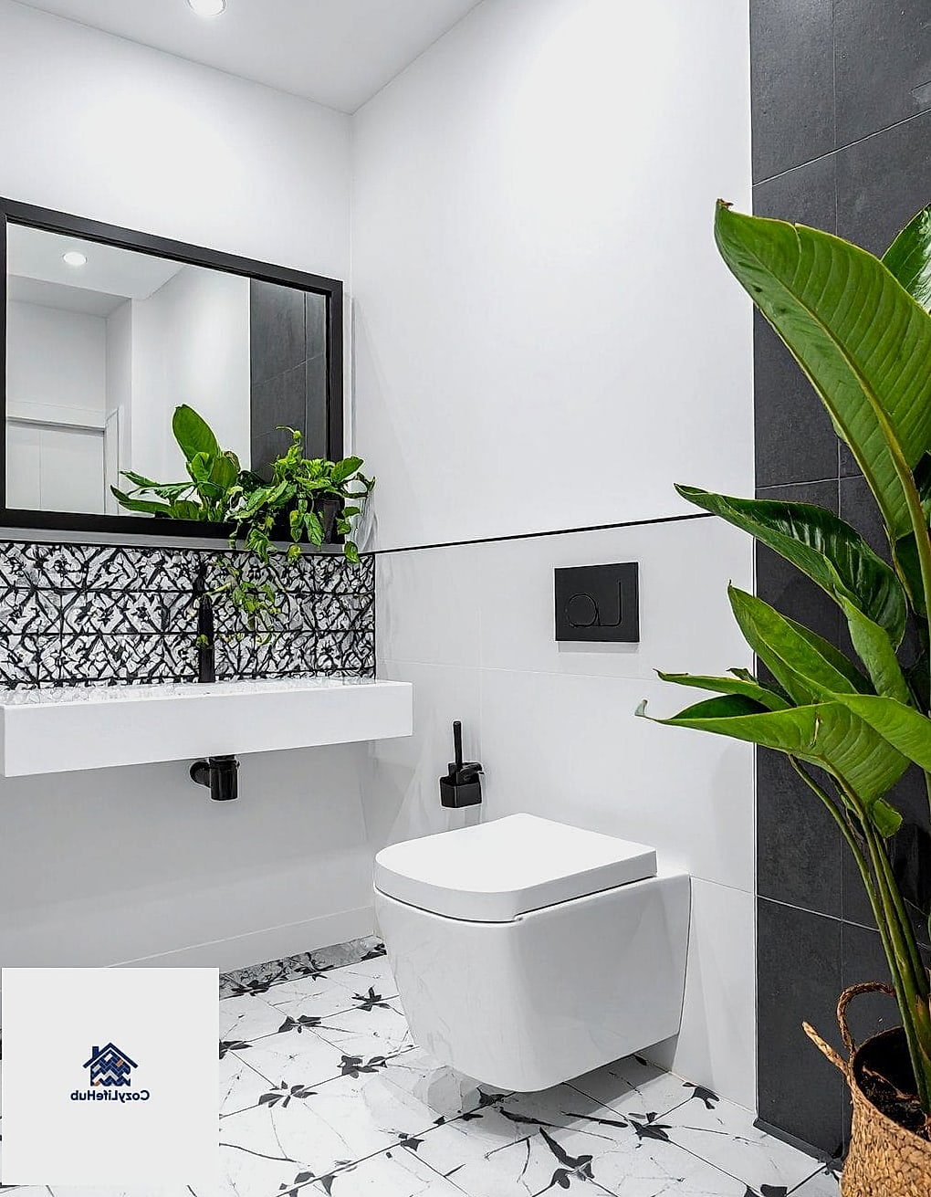 Encaustic Tile Powder Room Floor