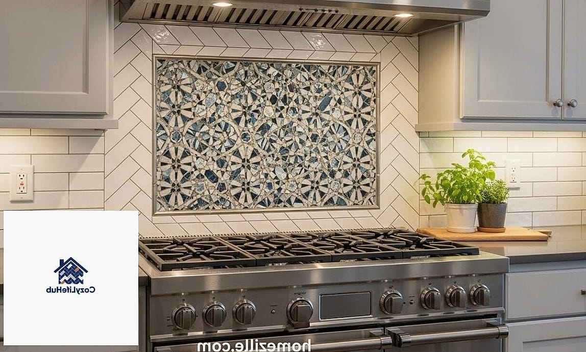 Extended Backsplash Behind Open Shelving
