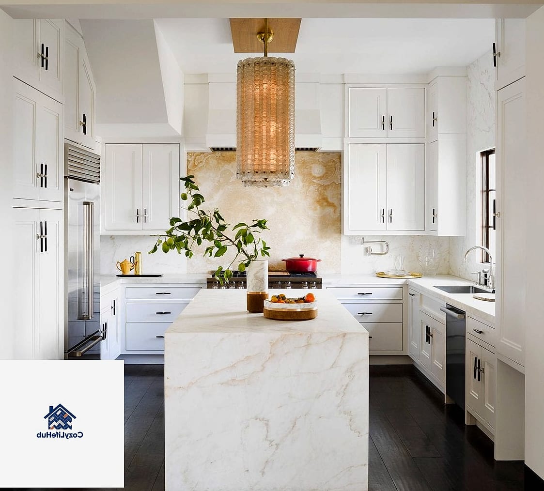 30 White Onyx Subway Backsplash Ideas From Homes We Absolutely Love 15 Extended Backsplash Around a Kitchen Window