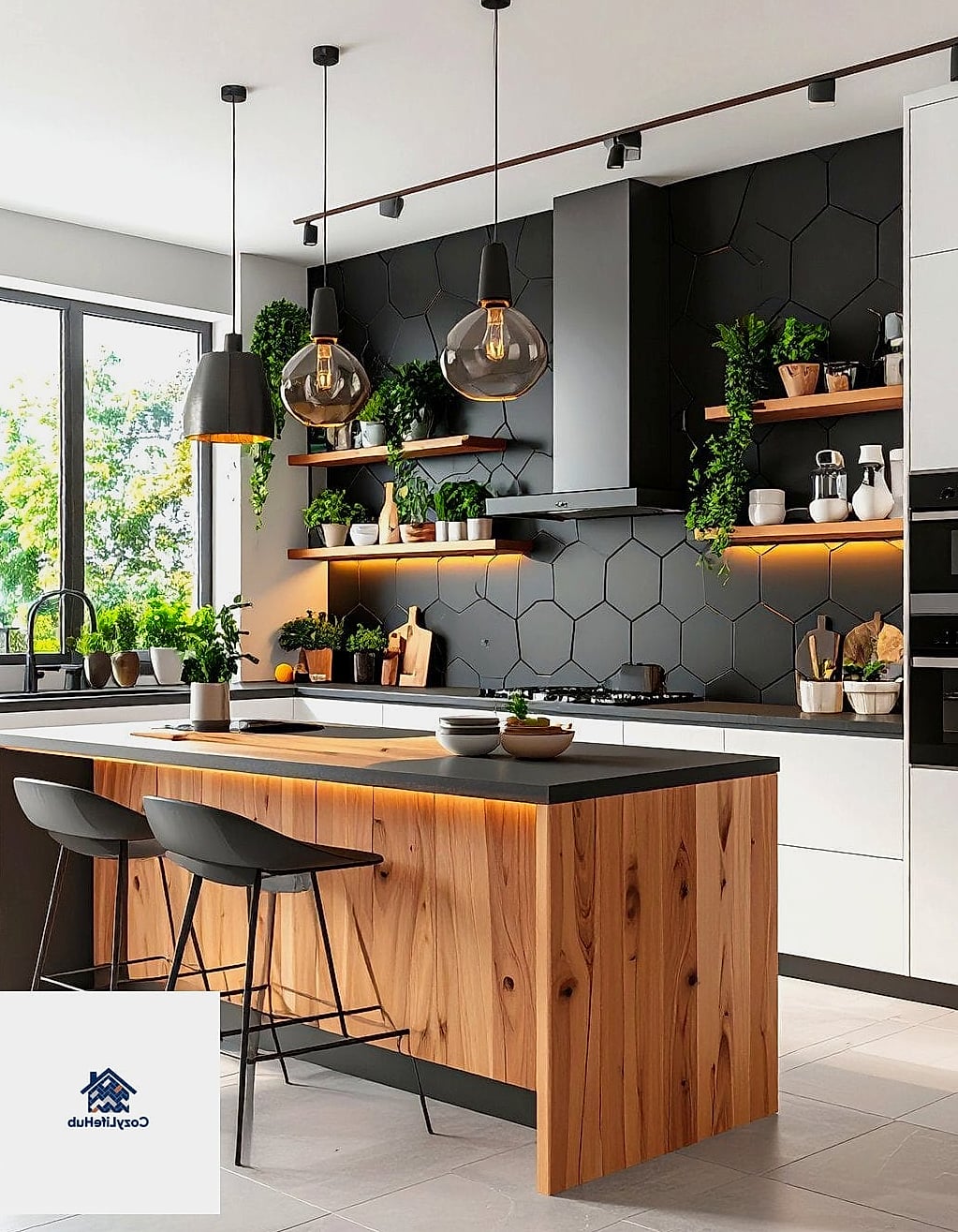 Floor-to-Ceiling Black Tile Wall