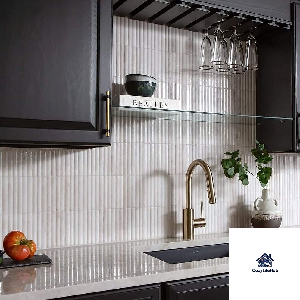 20 Backsplash for Dark Countertops Ideas for Every Home Style and Budget 17 Fluted Tile for Architectural Interest