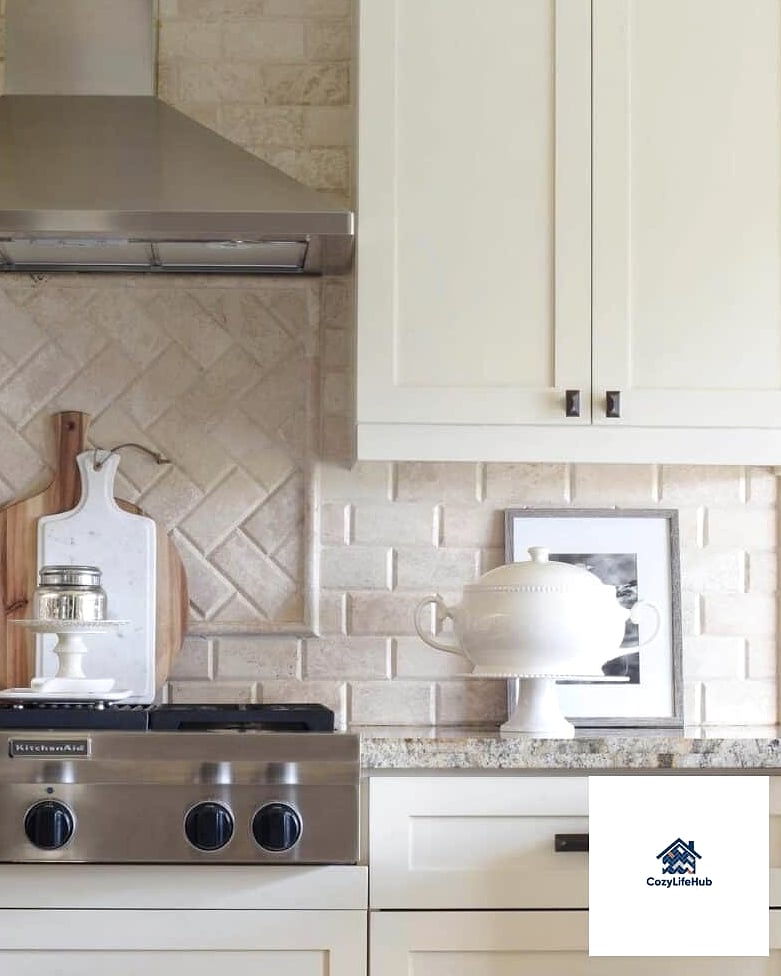 17 Antiqued Ivory Subway Backsplash Ideas Perfect for Any Budget 9 Framed Accent Above the Stove Only