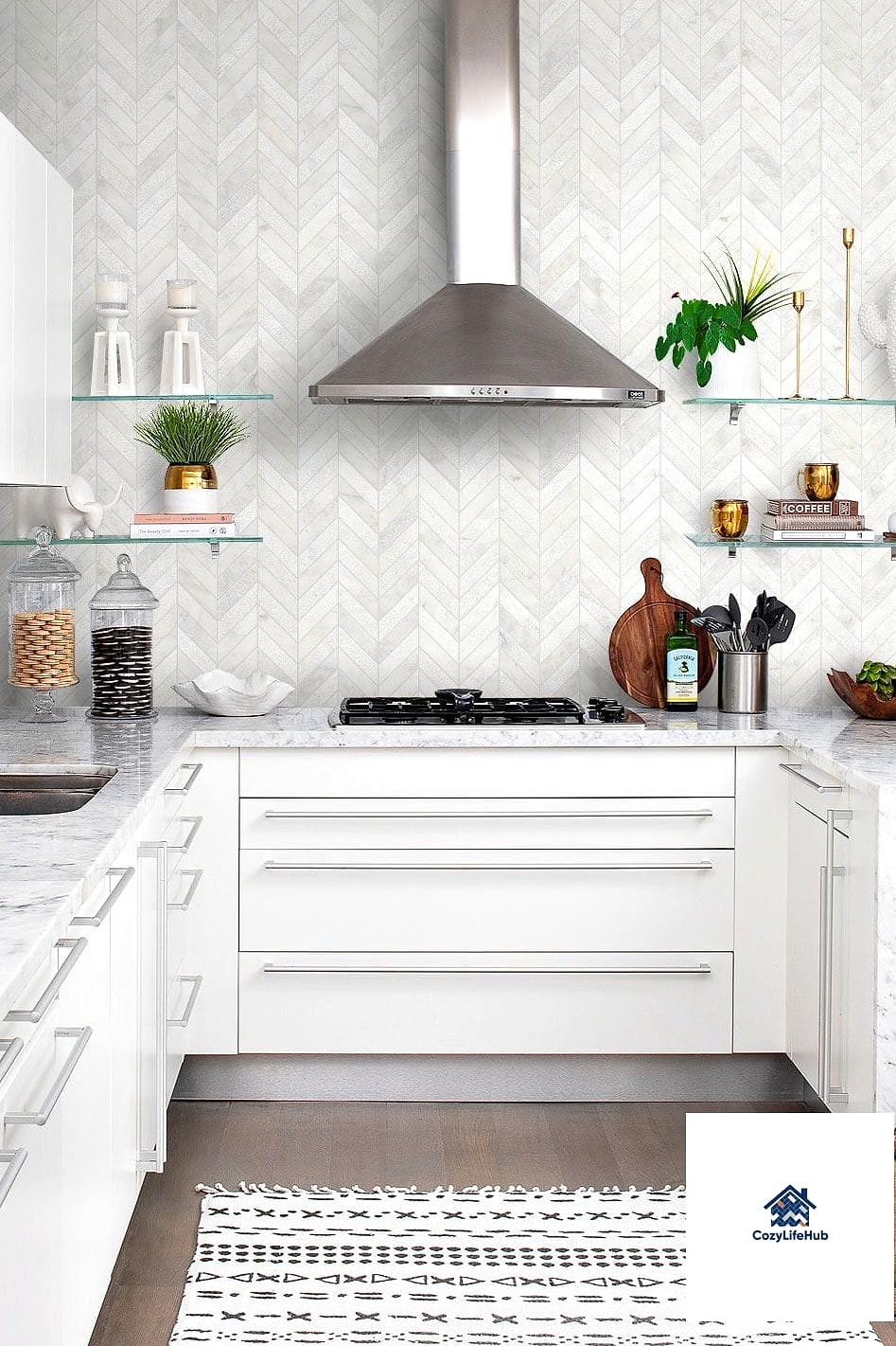 21 Marble Herringbone Backsplash Ideas That Look Expensive But Aren't 6 Full-Height Marble Herringbone Wall