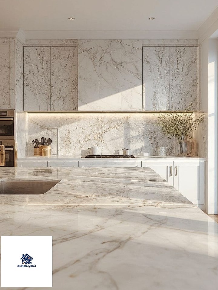 Full-Height Marble Slab Backsplash