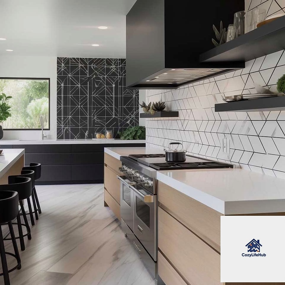 Geometric Tile in a Small Powder Room or Butler's Pantry