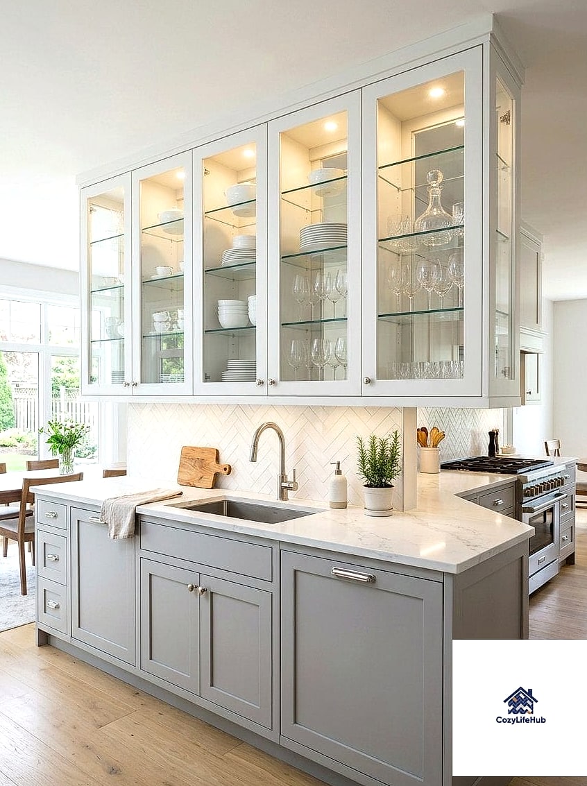 18 Traditional Kitchen Ideas Worth Stealing From Interior Designers 7 Glass-Front Upper Cabinets