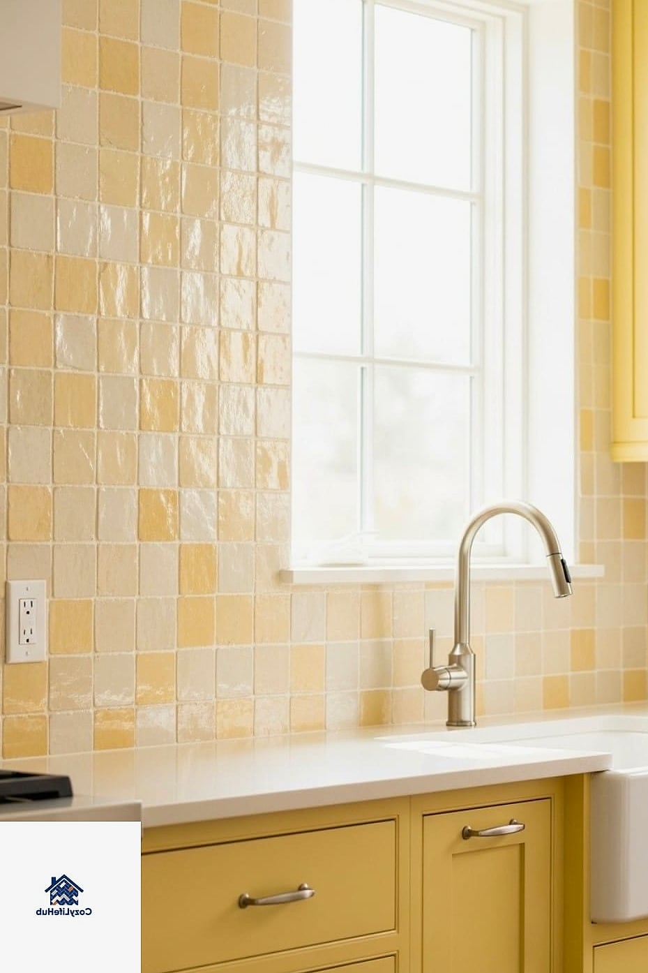 Golden Yellow Ceramic Tile with White Grout