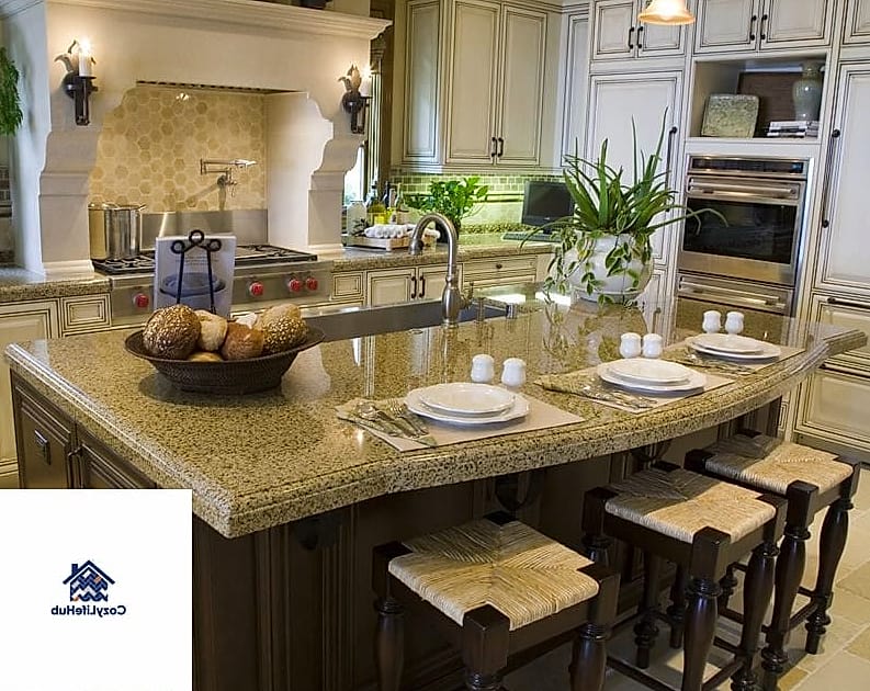 Granite Kitchen Islands with Contrasting Cabinets