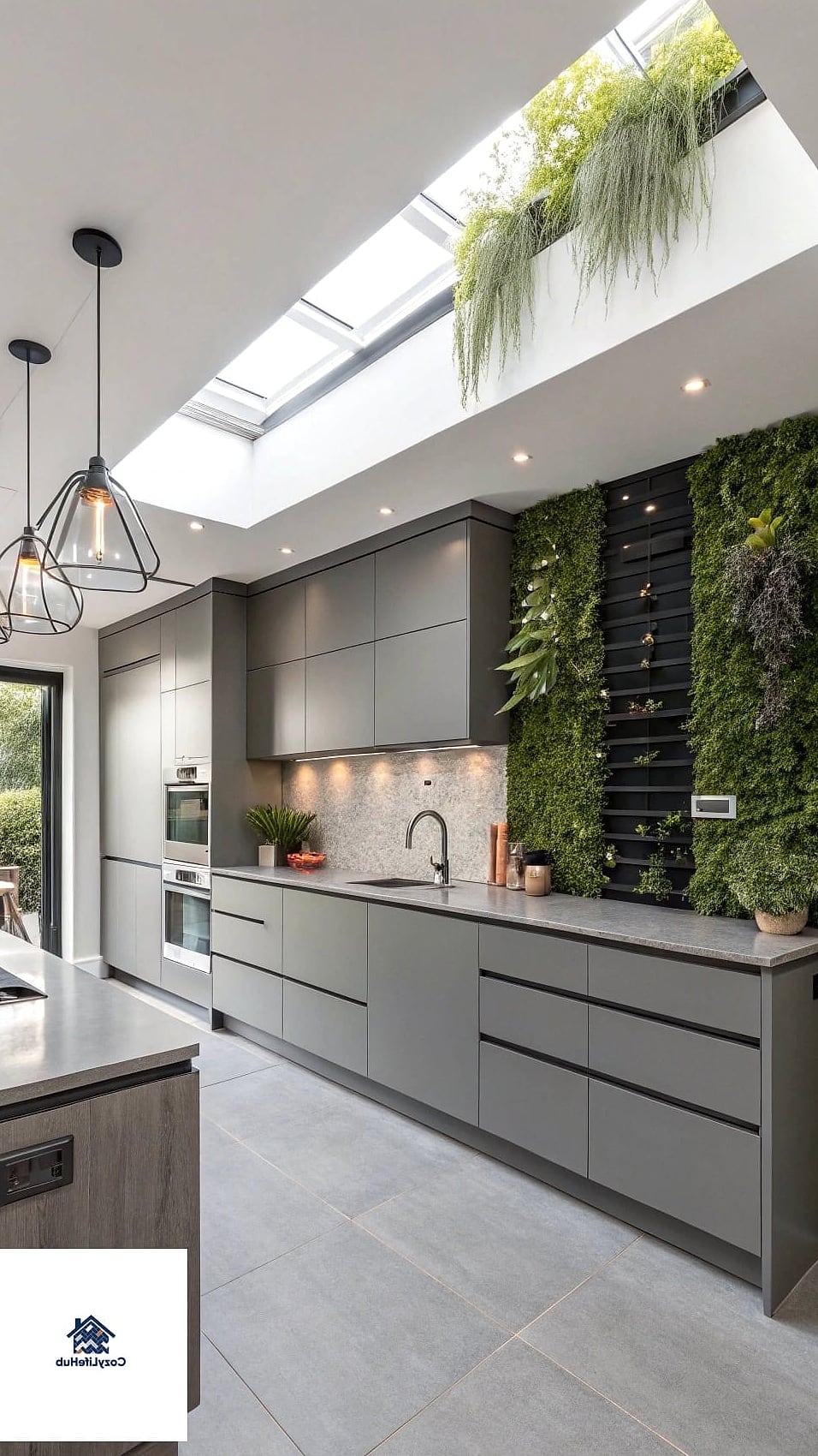 Gray Kitchen with Greenery and Natural Textures
