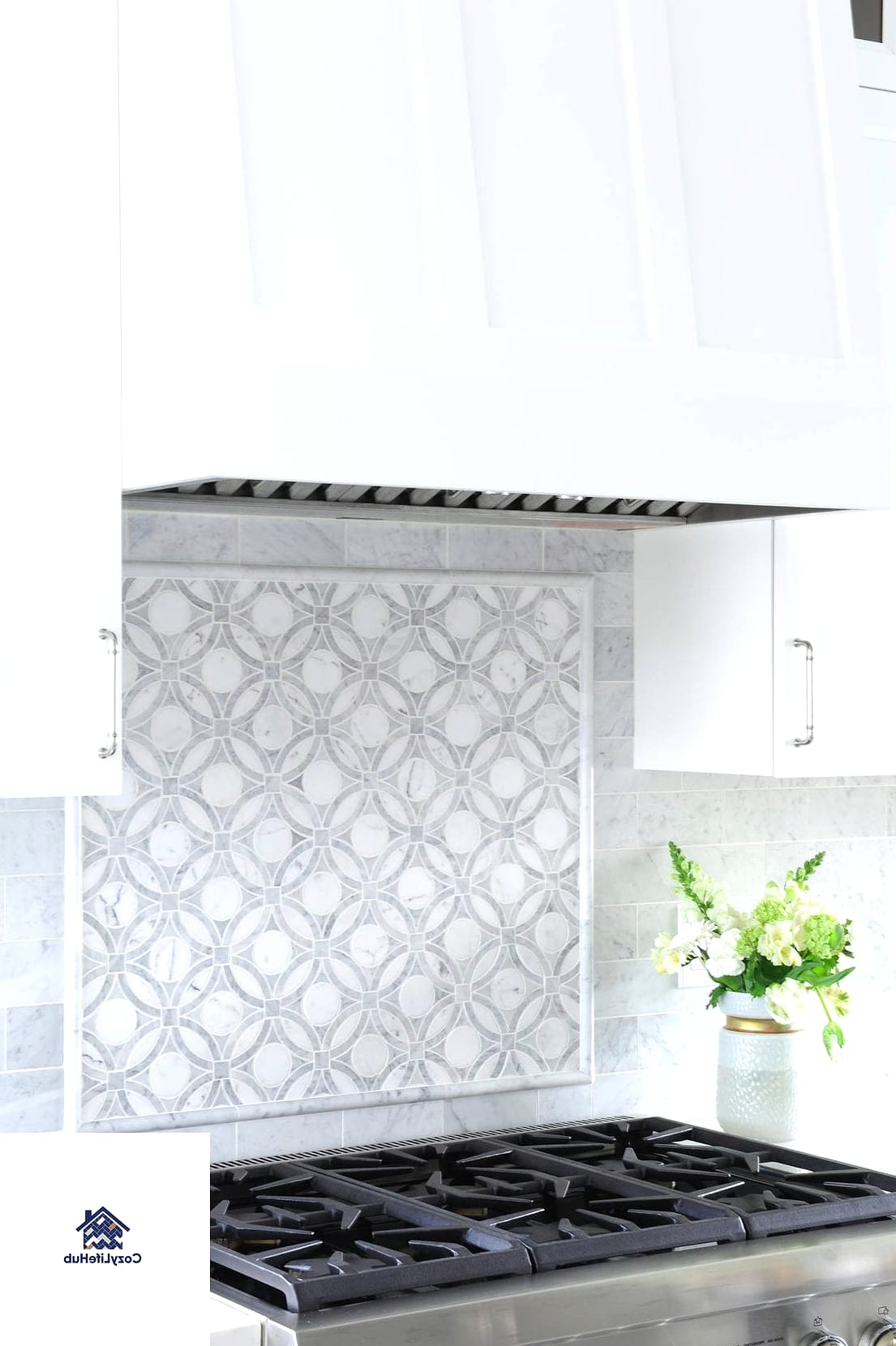 18 Waterjet White Gray Mosaic Tile Ideas You'll Want to Save Right Now 16 Gray Waterjet Border on White Field Tile