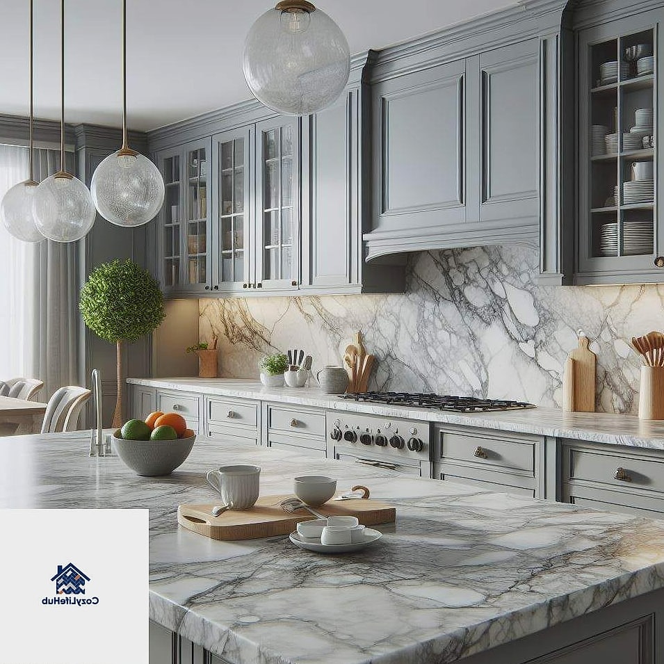 Gray and White Marble Countertops