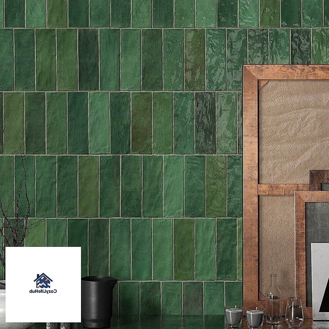 Green Glazed Kitchen Backsplash