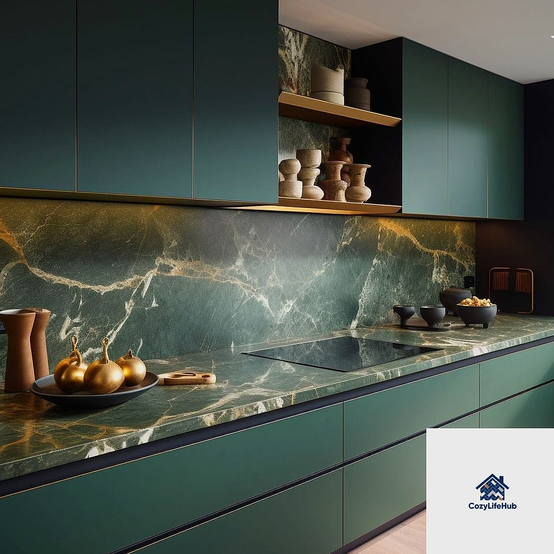 Green Marble for a Moody Kitchen